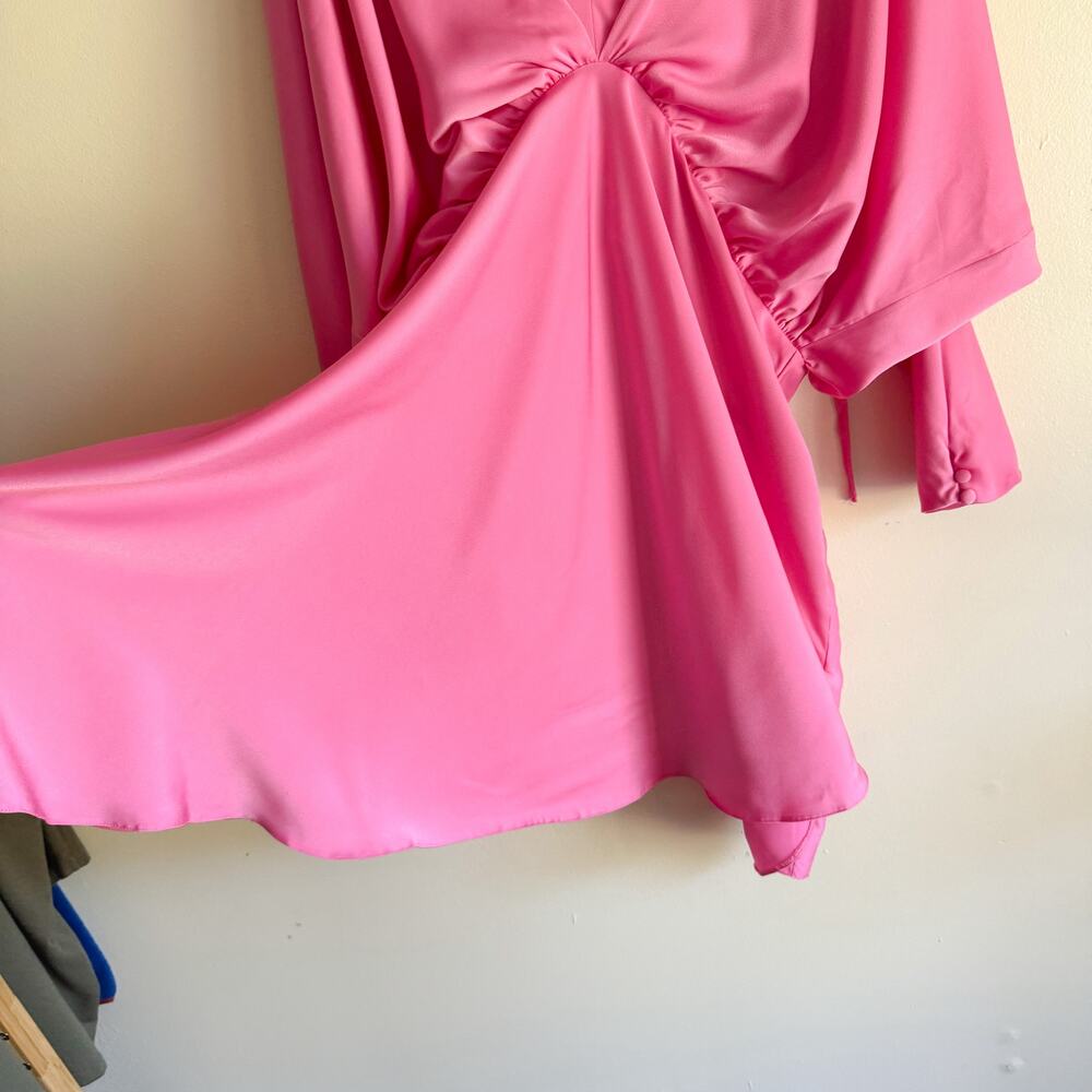 ASOS Curve Bright Pink V-Neck Ruched Mini Dress - Picture 6 of 9